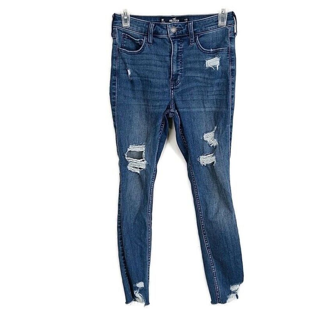 Hollister Womens 3 Jeans High Rise Crop Super Skinny Med Wash Faded Distressed
